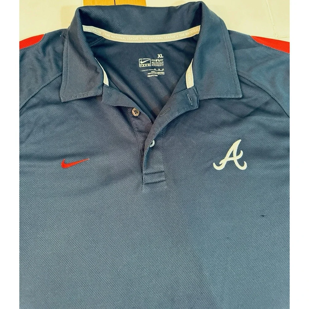 Nike Dri-FIT Atlanta Braves Men Polo Shirt XL Navy Blue MLB Short Sleeve